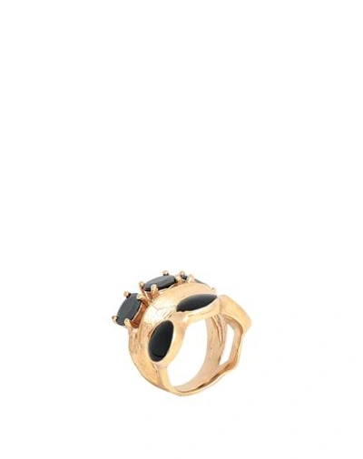 Voodoo Jewels Black Sima Ring Woman Ring Gold Size 7.75 Bronze, Hardstone