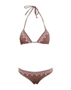 Frankies Bikinis Tia Top-dawson Bottom Woman Bikini Brown Size M Nylon, Elastane In Brown