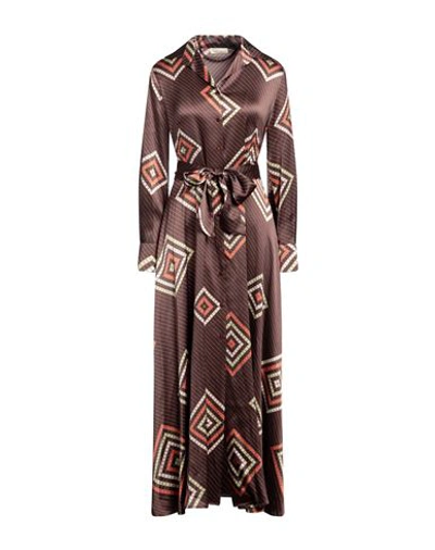 Momoní Woman Maxi Dress Brown Size 2 Silk, Elastane