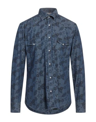 Tintoria Mattei 954 Man Denim Shirt Blue Size 17 Cotton