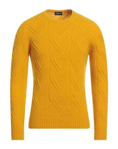 Drumohr Man Sweater Ocher Size 44 Lambswool In Yellow