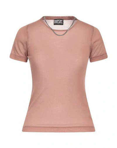 Diesel Woman T-shirt Light Brown Size L Modal In Beige