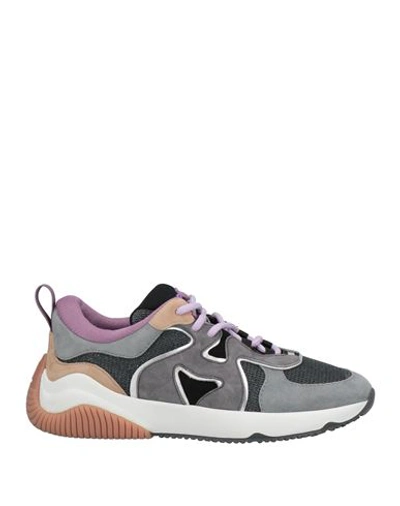 Hogan Woman Sneakers Lead Size 7 Leather, Textile Fibers In Grey