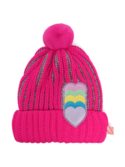Billieblush Kids' Heart-patch Ribbed Beanie In Pink