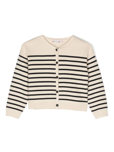 Bonpoint Kids' Stripe-print Merino-cotton Blend Cardigan In White