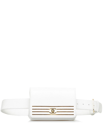 Pre-owned Chanel Captain Leather Belt Bag In White