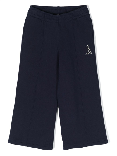 There Was One Kids' Logo-embroidered Wide-leg Track Trousers In Blue