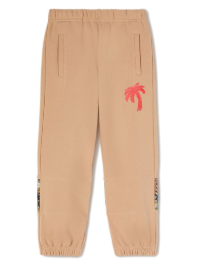 Palm Angels Kids' Camouflage-print Cotton Track Pants In Beige