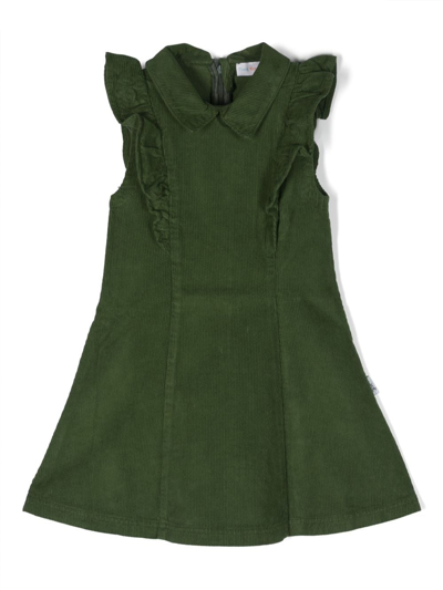 There Was One Kids' Ruffled Sleeveless Corduroy Dress In Green