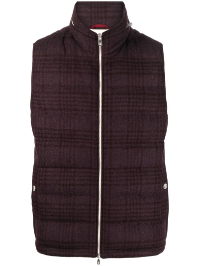 Brunello Cucinelli Plaid Check-pattern Padded Gilet In Red