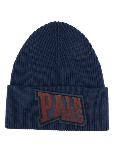 Palm Angels Pa League Wool Beanie In Blue