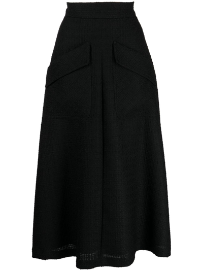 Jane Dressing Gownrta A-line Tweed Midi Skirt In Black
