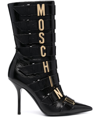MOSCHINO 105MM LOGO-PLAQUE LEATHER BOOTS