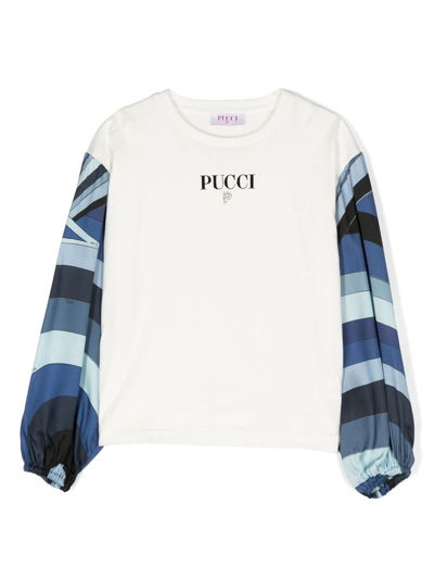 Pucci Junior Kids' Graphic Print-sleeves Cotton T-shirt In White