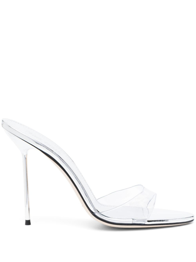 Paris Texas Lidia 105mm Stiletto Mules In Silver