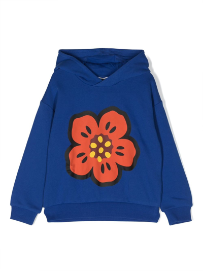 Kenzo Kids' Boke Flower Patch Cotton Hoodie In Blue