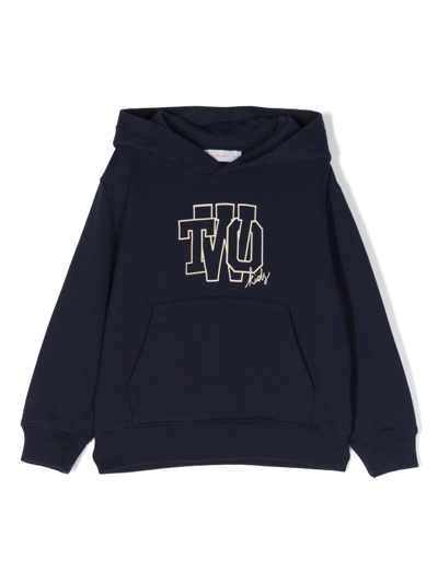 There Was One Kids' Logo-print Cotton Hoodie In Blue