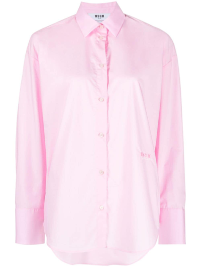 Msgm Logo-embroidered Cotton Shirt In Pink