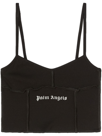 Palm Angels Logo-print Crop Top In Black Off White
