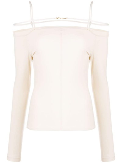 Jacquemus Sierra Strappy Off-the-shoulder Long-sleeve T-shirt In Beige