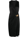 Versace Box-pleat Sleeveless Midi Dress In Black