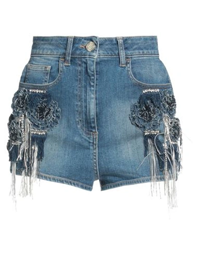 Elisabetta Franchi Woman Denim Shorts Blue Size 28 Cotton, Elastane, Metal, Glass