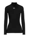 Versace Jeans Couture Woman Turtleneck Black Size 10 Viscose, Metallic Polyester, Polyamide In Black