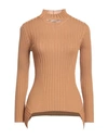 WOLFORD WOLFORD CASHMERE TOP LONG SLEEVES WOMAN TURTLENECK CAMEL SIZE L VIRGIN WOOL, CASHMERE