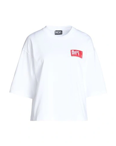 Diesel Cotton Logo-patch T-shirt In Bianco
