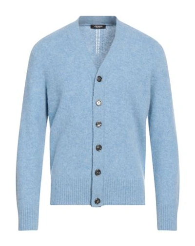 +39 Masq Man Cardigan Azure Size 40 Wool In Blue