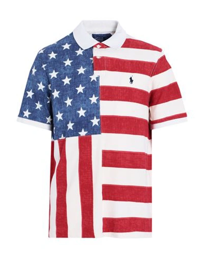 Polo Ralph Lauren Classic Fit Flag-print Mesh Polo Shirt Man Polo Shirt Red Size Xxl Cotton In Multi-colored