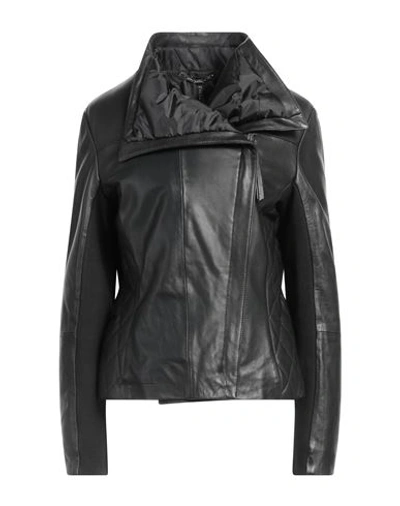 Manila Grace Woman Jacket Black Size 8 Ovine Leather, Polyester, Elastane