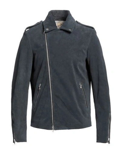 Vintage De Luxe Man Jacket Slate Blue Size 44 Soft Leather