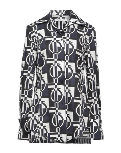 Trussardi Woman Shirt Navy Size 2 Cotton, Elastane In Navy Blue