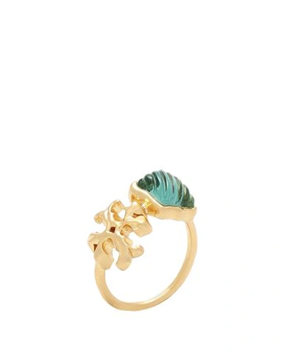 Tory Burch Woman Ring Green Size 6 Brass, Stone