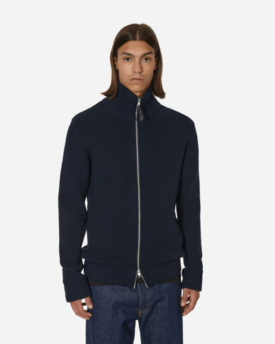 Maison Margiela Blue Ribbed-knit Zipped Cardigan