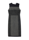 St John Bicolor Tweed Paneled Sleeveless Dress In Dark Heather Gray/ecru/black Multi