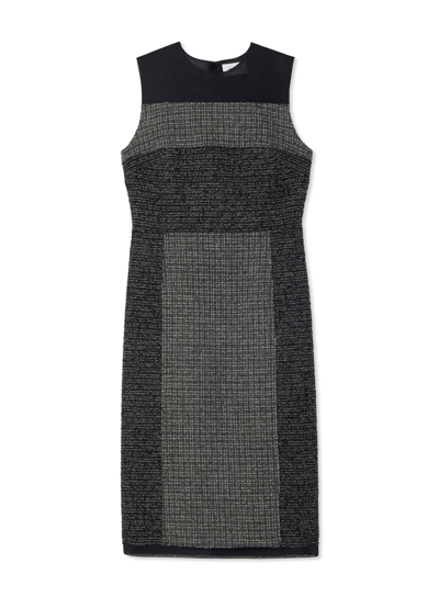 St John Bicolor Tweed Paneled Sleeveless Dress In Gray