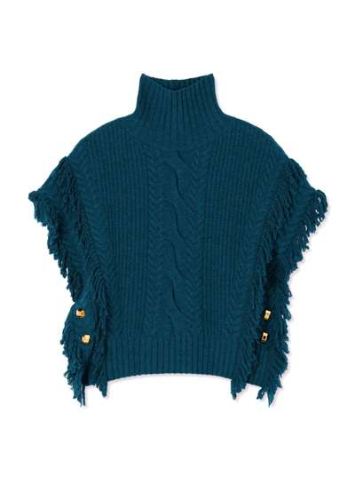 St John Fringe Cable-knit Sweater In Dark Teal