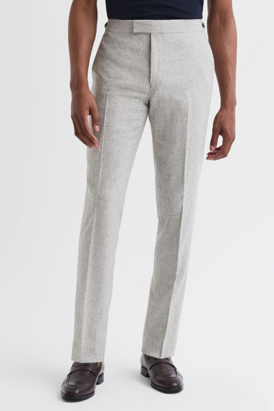 Reiss Flock - Soft Grey Wool Blend Puppytooth Trousers, 28