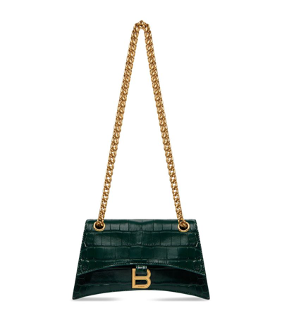 Balenciaga Crush Small Croc-effect Leather Shoulder Bag In Green