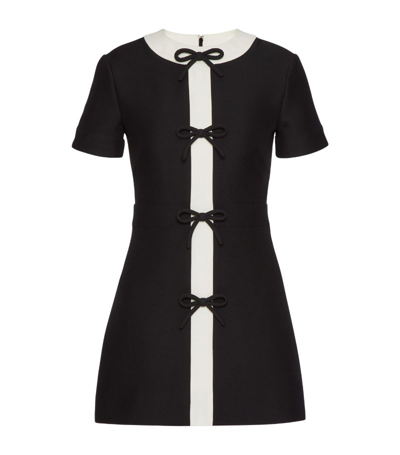 Valentino Bow-embellished Wool-silk Blend Minidress In Nero/avorio