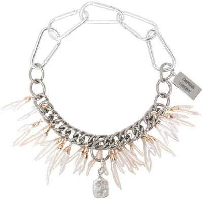 Chopova Lowena Ssense Exclusive Silver Wedding Pearl Chain Necklace In White