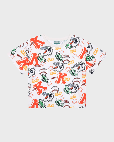 Kenzo Kids' Graphic-print Cotton T-shirt In Bianco