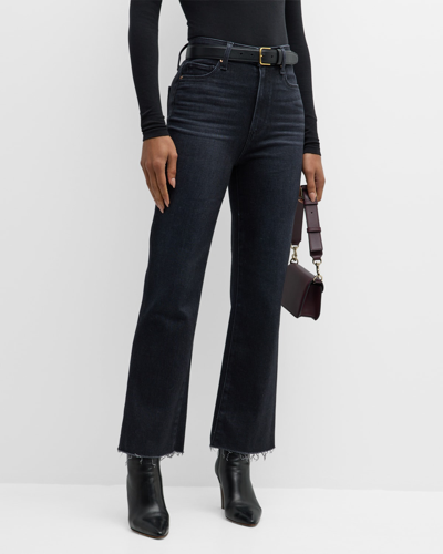 Paige Claudine Relaxed Flare Raw Hem Jeans In Black Lotus
