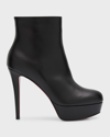 CHRISTIAN LOUBOUTIN BIANCA LEATHER RED SOLE PLATFORM BOOTIES