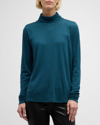 Eileen Fisher Heathered Long-sleeve Turtleneck Top In Alpine