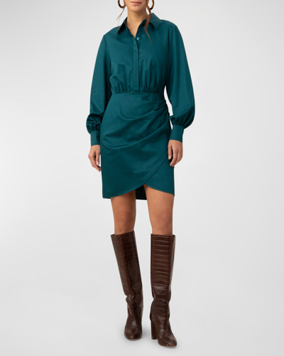 Trina Turk Kaye Draped Organic Cotton Midi Shirtdress In Greenwich Green