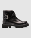 MOSCHINO MEN'S LEATHER LOGO COMBAT BOOTS