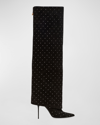 Balmain Suede Ariel Boots With Rhinestoned Detail In Eacnoirargent
